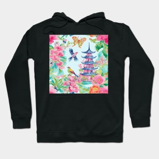 Chinoiserie birds, flowers and butterflies watercolor painting Hoodie